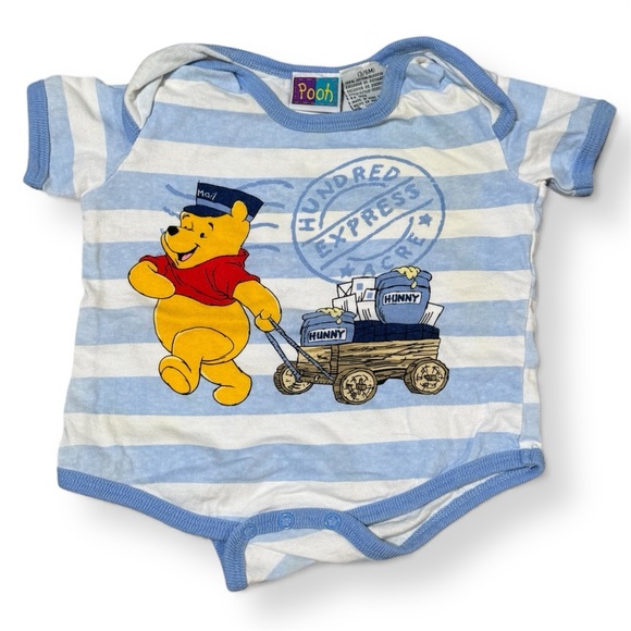 Vintage Winnie the Pooh “Hunny Express” Striped Baby Onesie one piece 3-6m - Picture 1 of 6